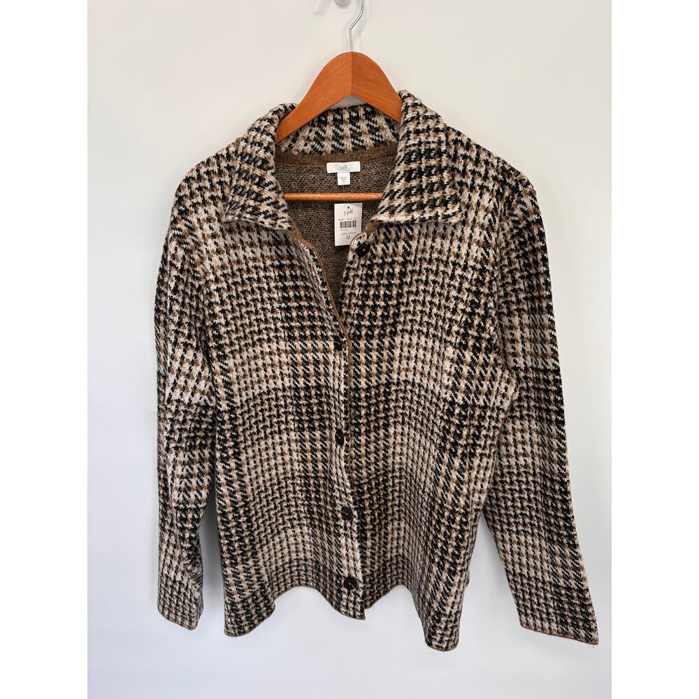 J. JILL NWT Plaid Button Front Sweater Wool Blend Houndstooth Cardigan // M - Picture 3 of 12
